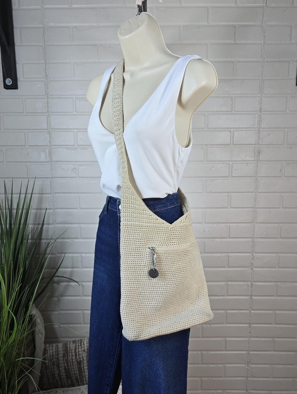 The Sak Cream Crochet Messanger Bag